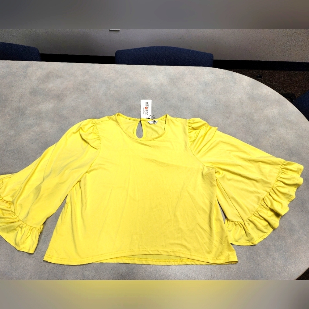 Bright Yellow Crop Blouse Bell Sleeves